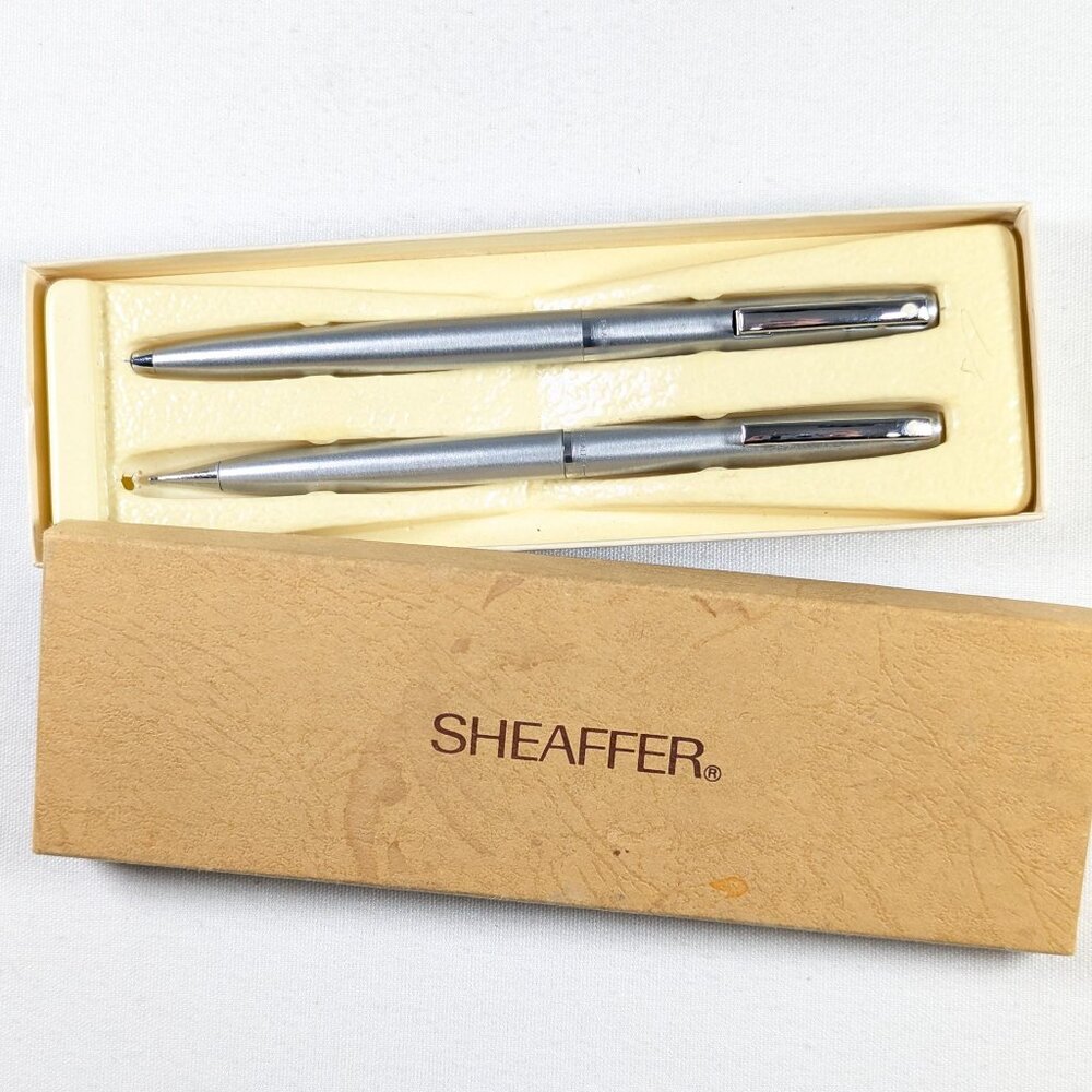 Vintage Sheaffer White Dot ballpoint pen and pencil set in original box, satin